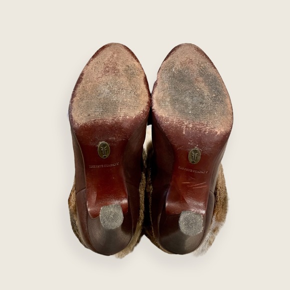 $699 RARE Frye Ava Rabbit Fur Vintage Luxury Brown Leather Stiletto Heel Boot - Picture 8 of 10